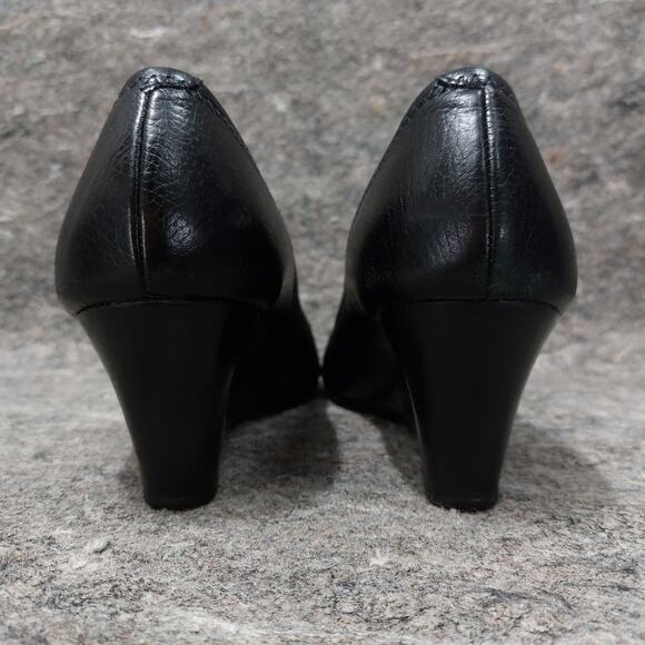 Tory Burch Selma Open Toe Wedge Women's Size 9.5 Black Leather Slip-On Designer - Picture 4 of 9